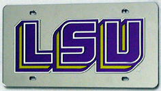 LSU Tigers License Plate Laser Cut Silver w/Purple and Yellow