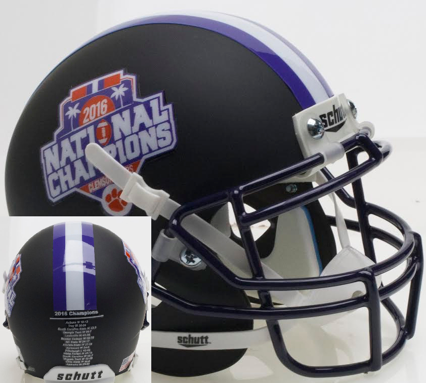 Clemson Tigers Full XP Replica Football Helmet Schutt <B>2016 National Champs Matte Black</B>