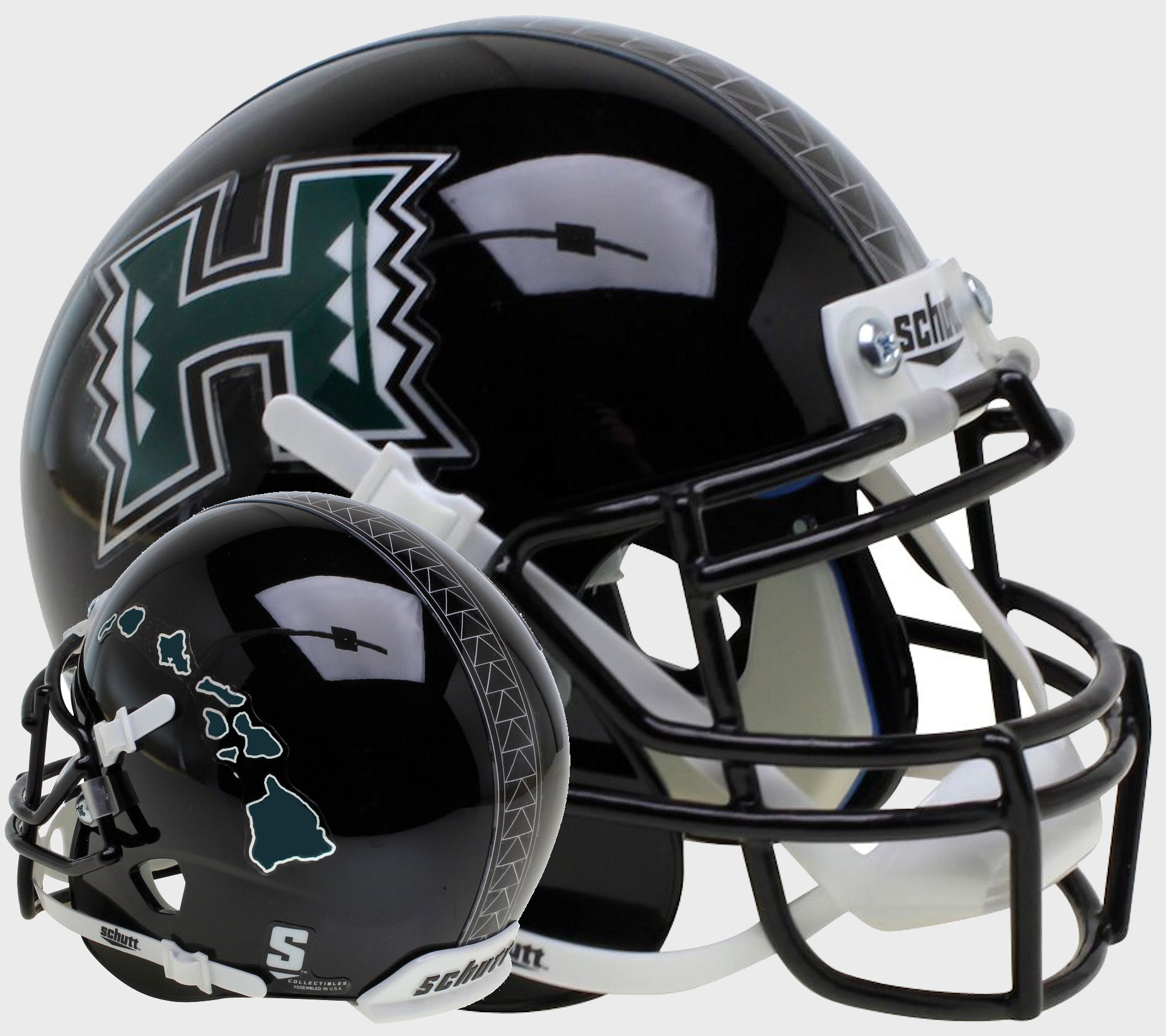 Hawaii Warriors Full XP Replica Football Helmet Schutt <B>Dark Green Islands</B>