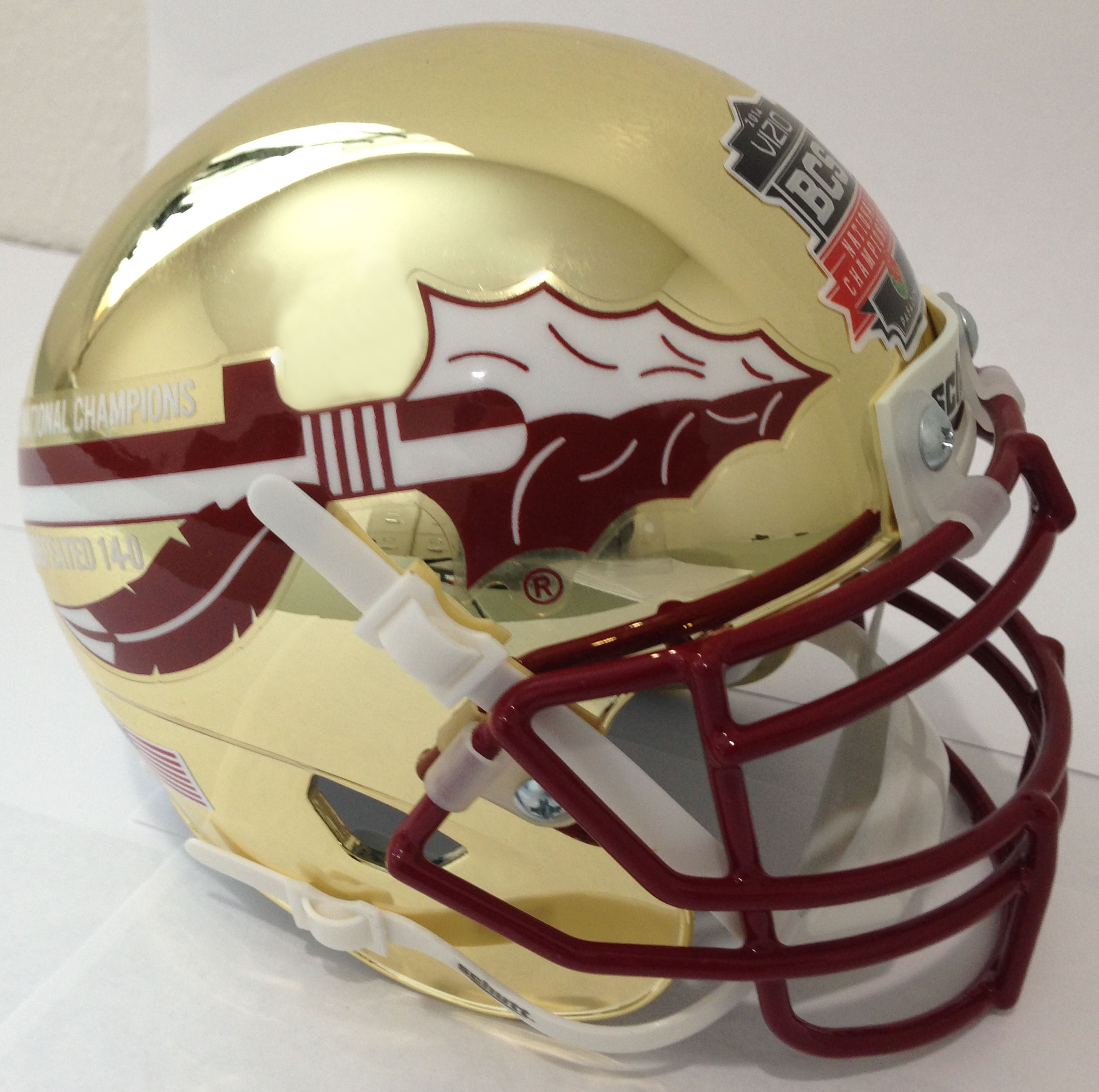 Florida State Seminoles 2014 BCS National Champions Mini XP Authentic Helmet Schutt <B>Gold Chrome</B>