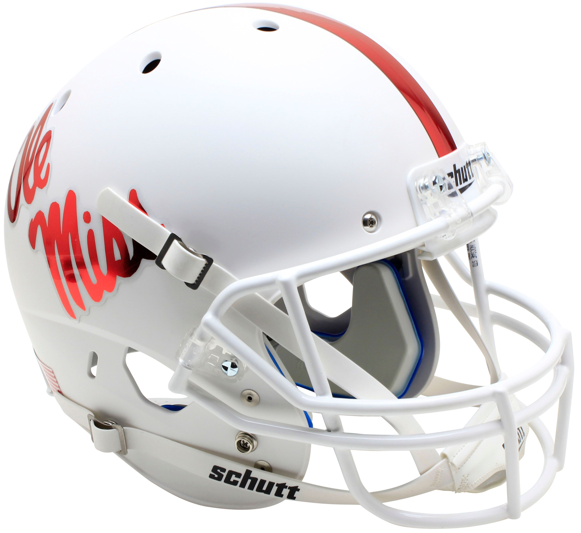 Mississippi (Ole Miss) Rebels Full XP Replica Football Helmet Schutt <B>White With Red Decal</B>