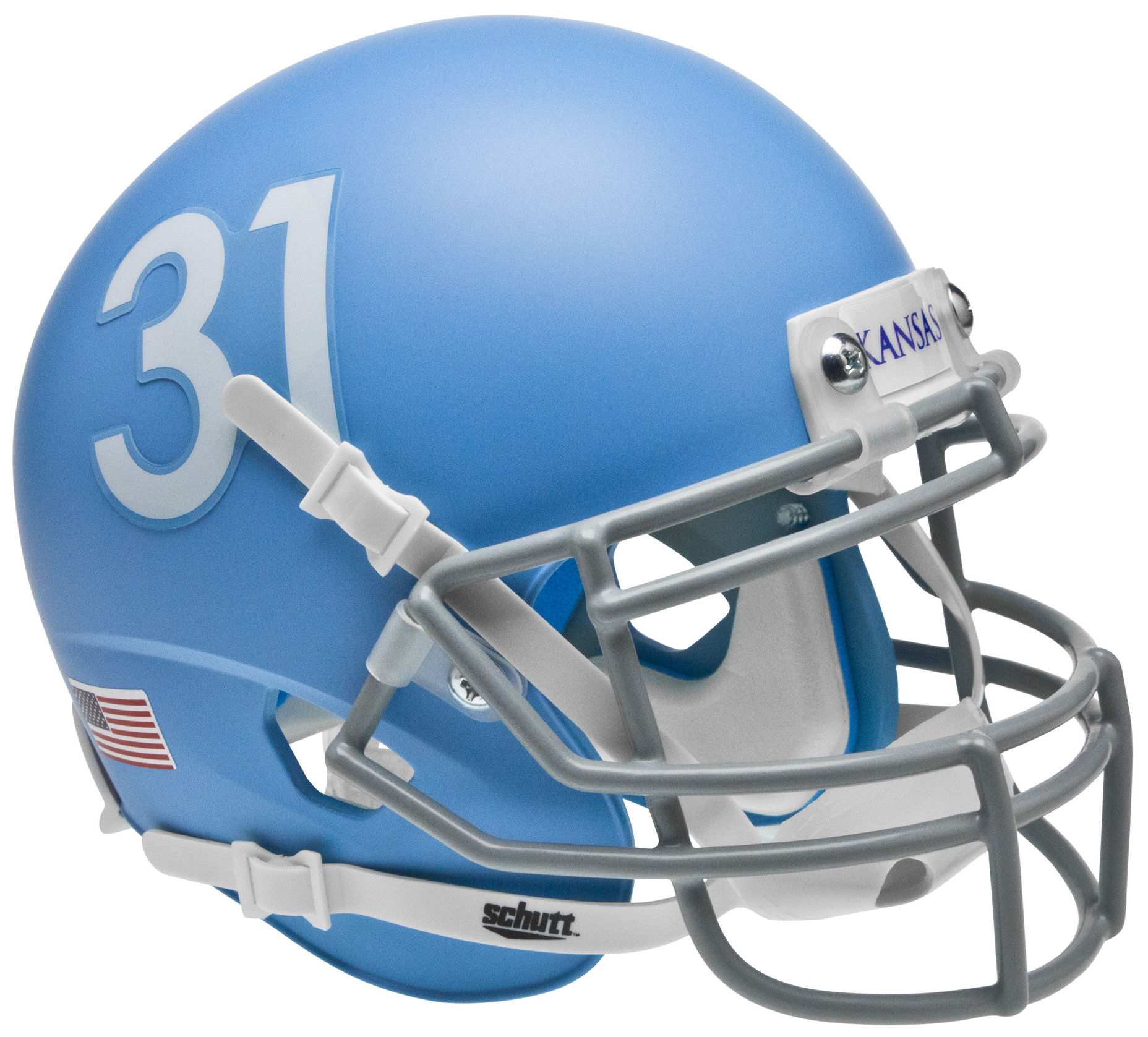 Kansas Jayhawks Mini XP Authentic Helmet Schutt <B>Matte Columbia Blue</B>