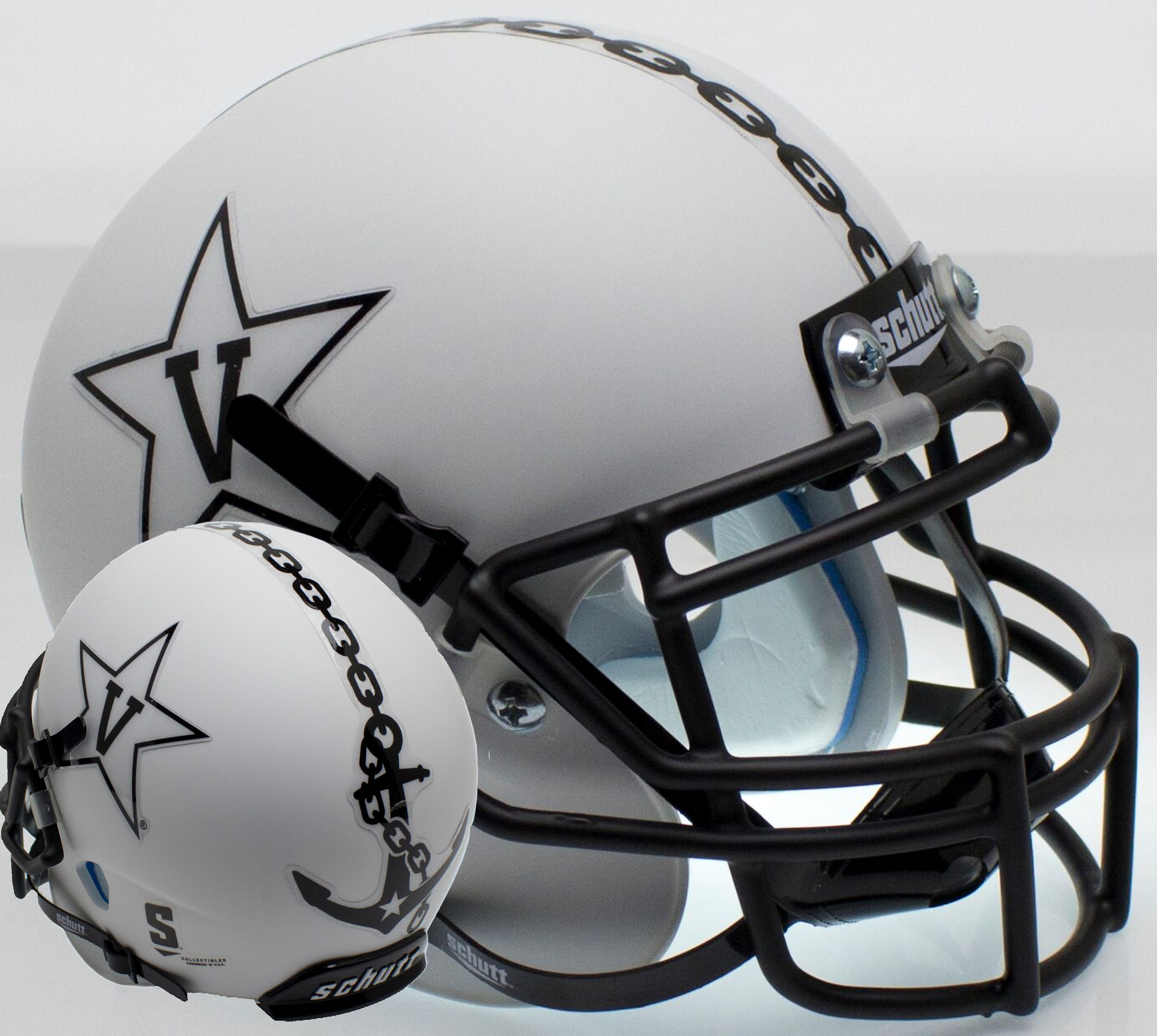 Vanderbilt Commodores Mini XP Authentic Helmet Schutt <B>Matte White w/ Matte Mask<B>