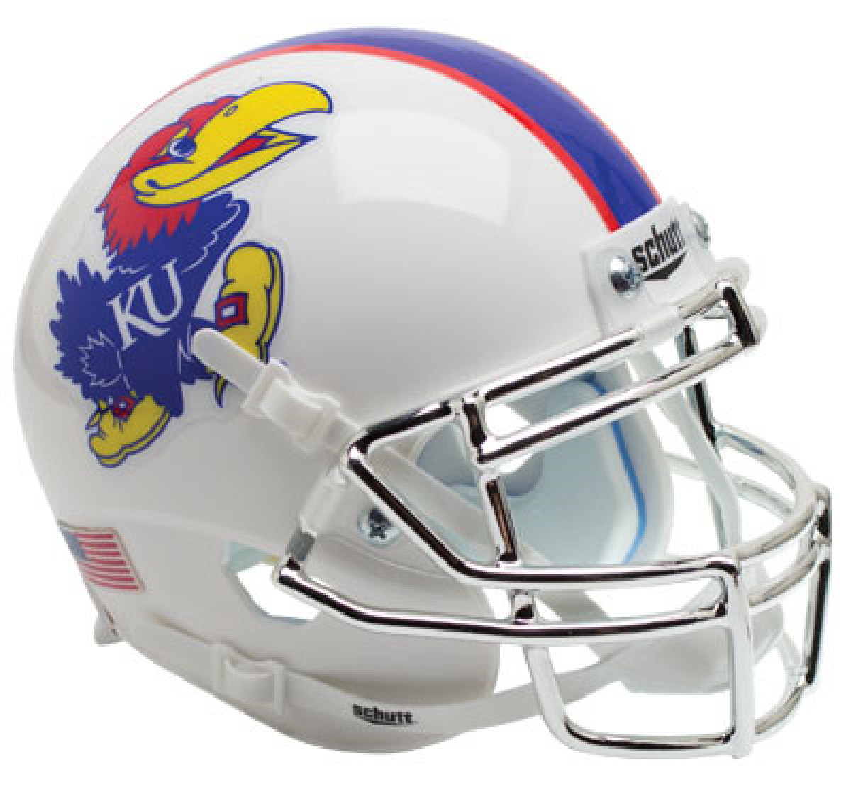 Kansas Jayhawks Mini XP Authentic Helmet Schutt <B>White with Chrome Mask</B>