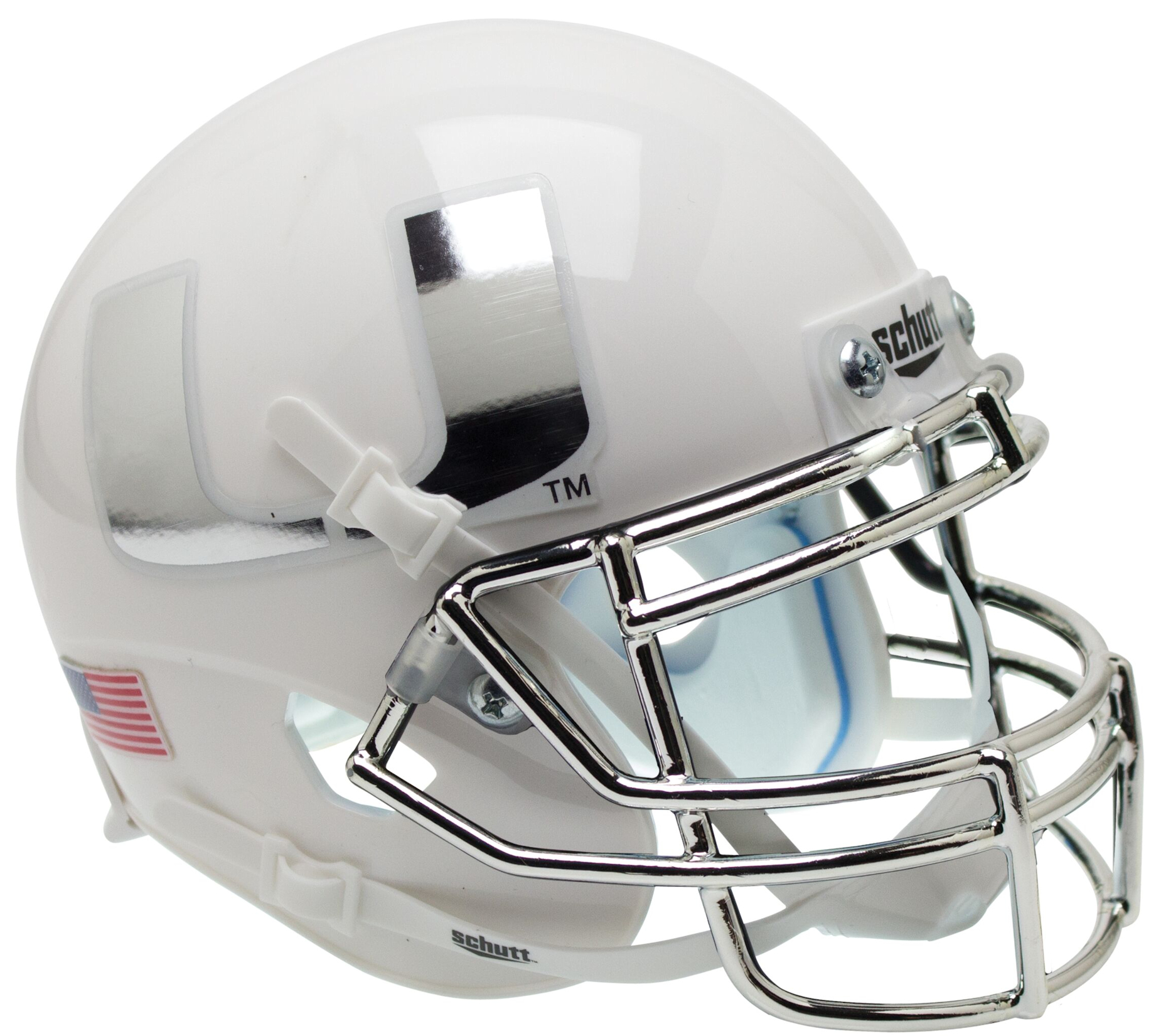 Miami Hurricanes Mini XP Authentic Helmet Schutt <B>Chrome Mask and Decal</B>