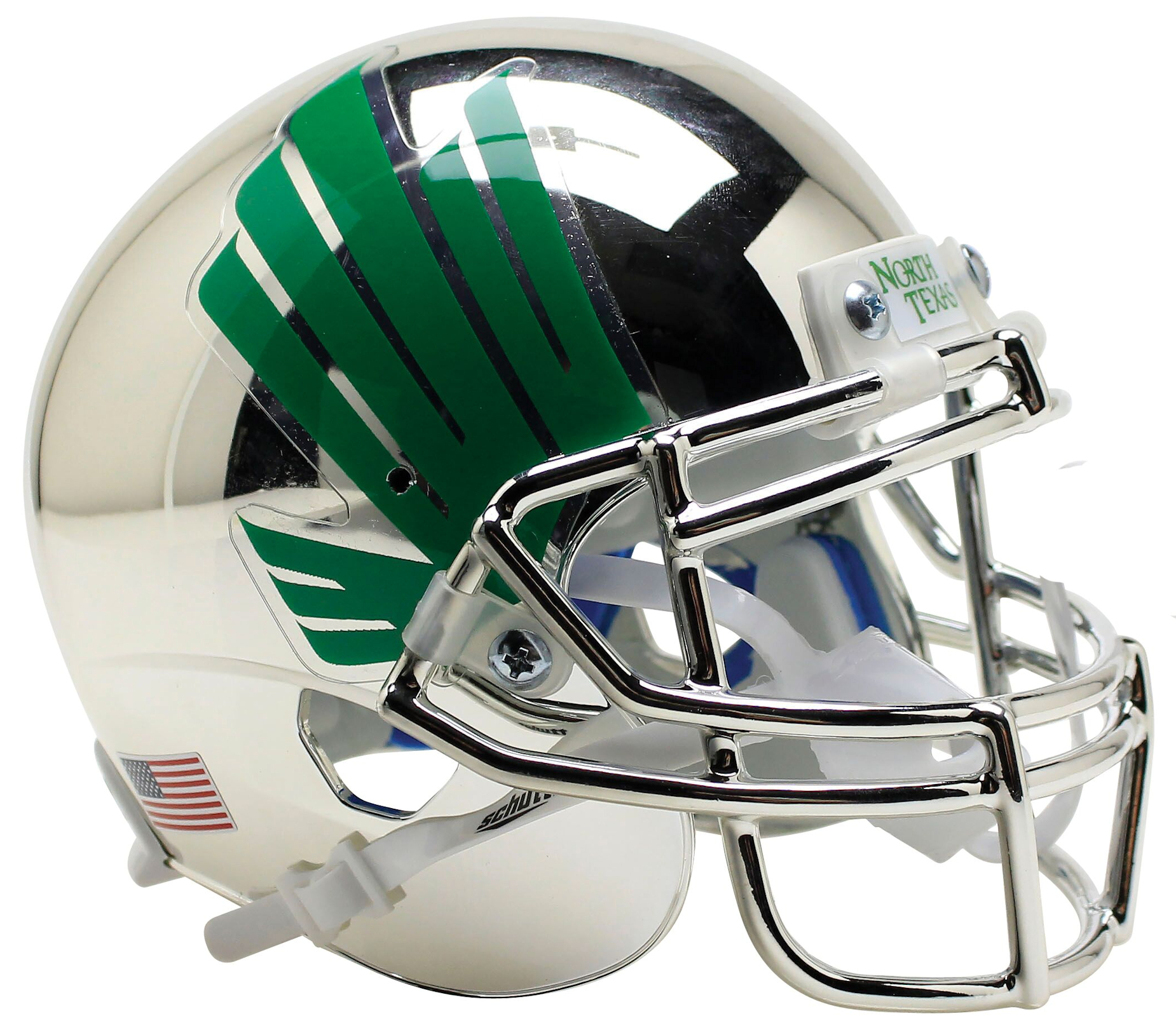 North Texas Mean Green Mini XP Authentic Helmet Schutt <B>Silver Chrome</B>