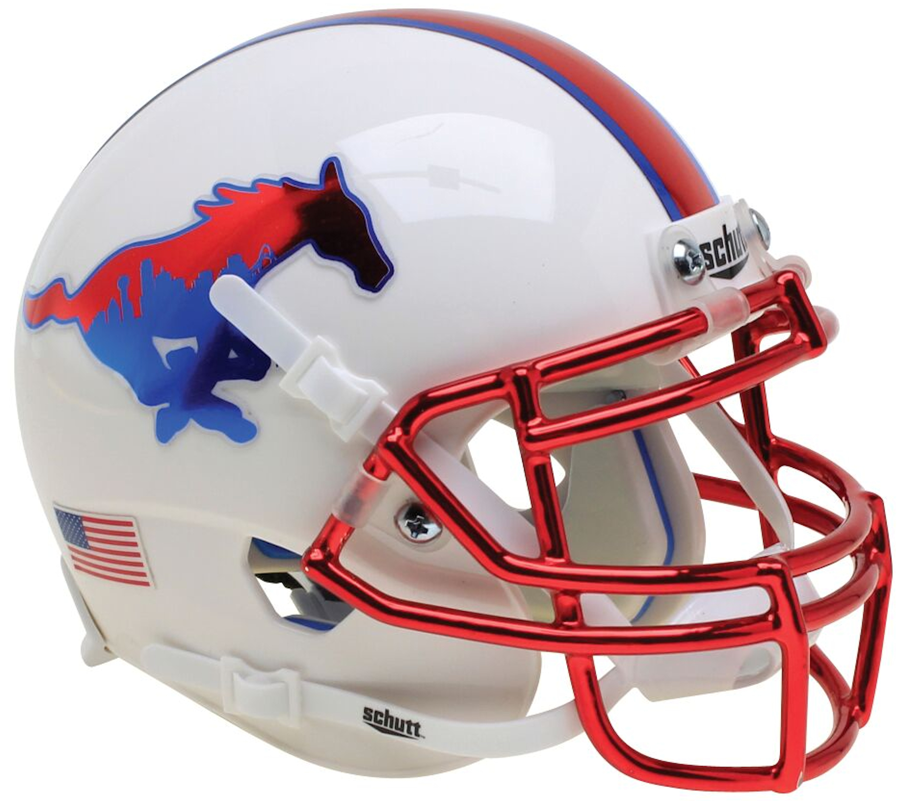 Southern Methodist (SMU) Mustangs Mini XP Authentic Helmet Schutt <B>White With Chrome Red Mask</B>