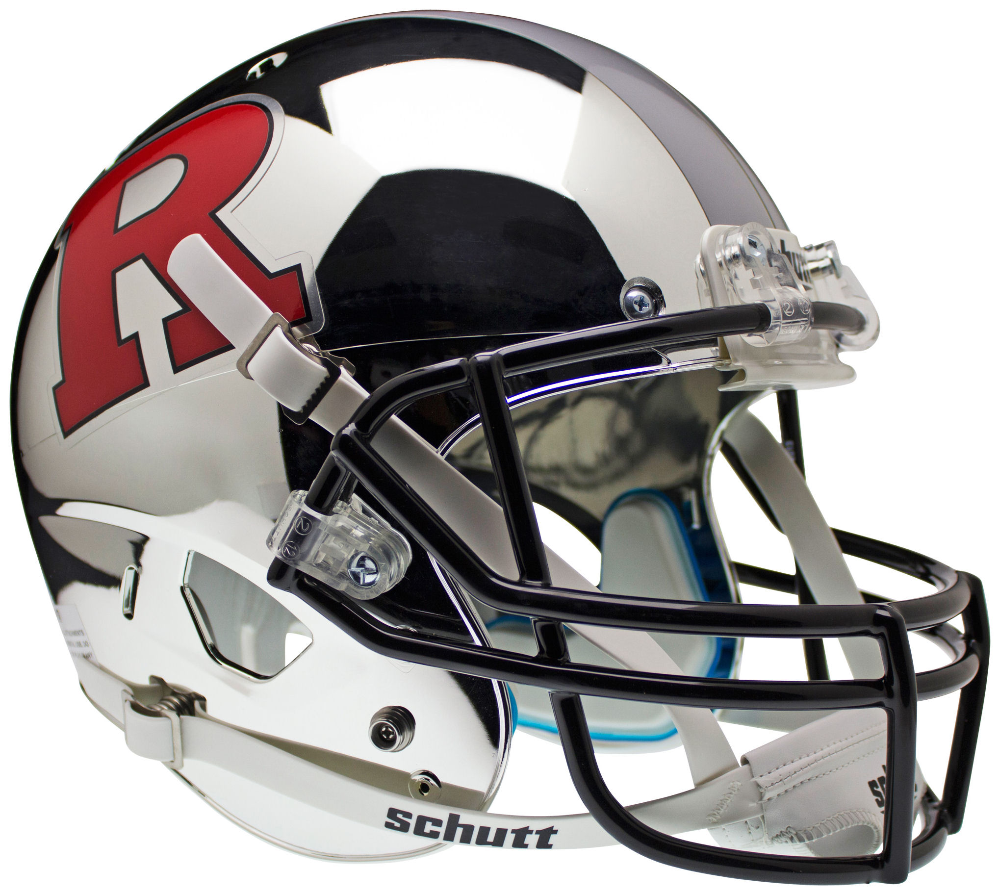 Rutgers Scarlet Knights Full XP Replica Football Helmet Schutt <B>Chrome Red R and Silver Stripe</B>
