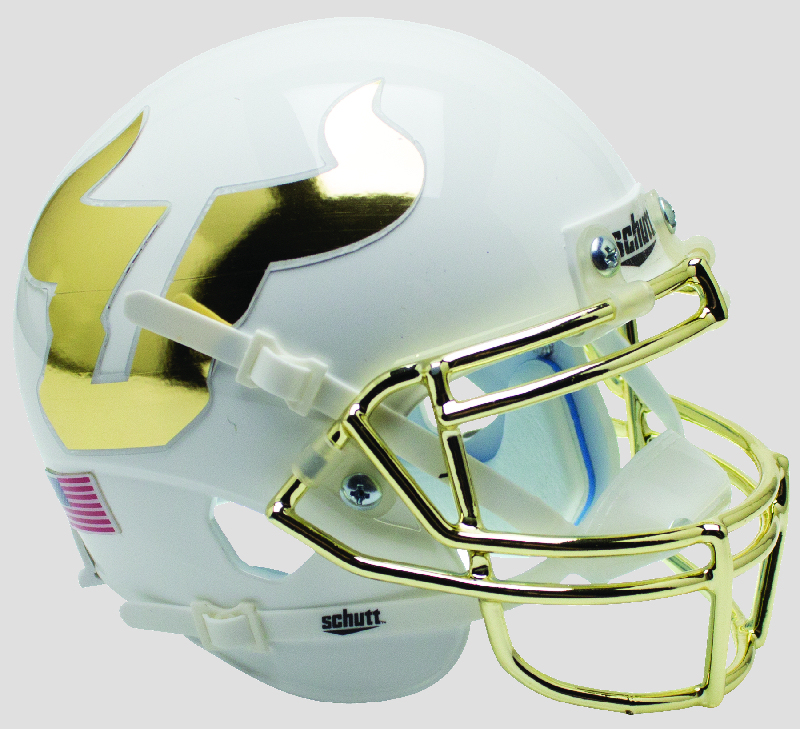 South Florida Bulls Full XP Replica Football Helmet Schutt <B>White with Chrome Mask</B>
