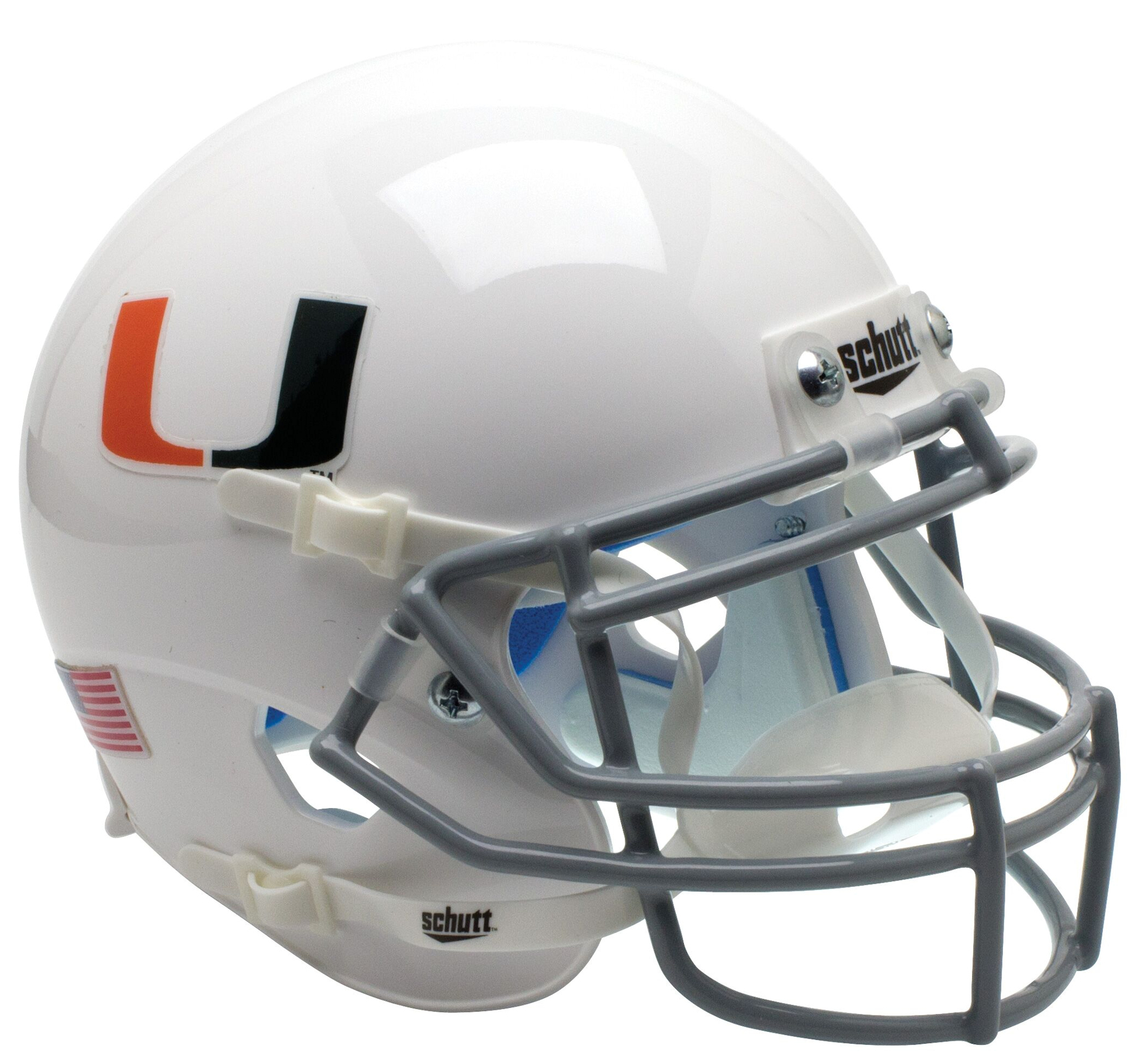 Miami Hurricanes Full XP Replica Football Helmet Schutt <B>White with Black Mask</B>
