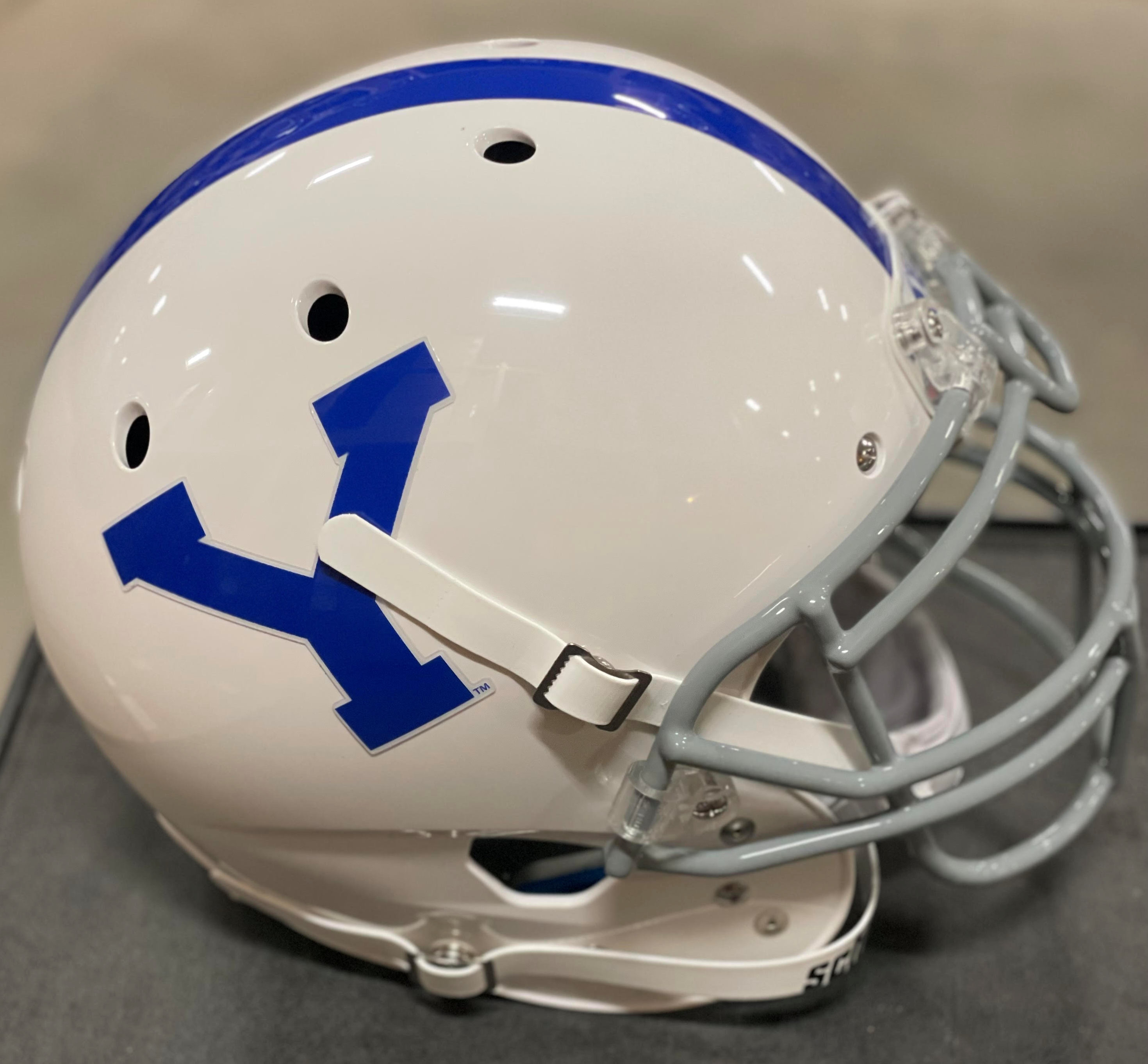 Brigham Young Cougars Full XP Replica Football Helmet Schutt <B>White w/Gray Mask</B>