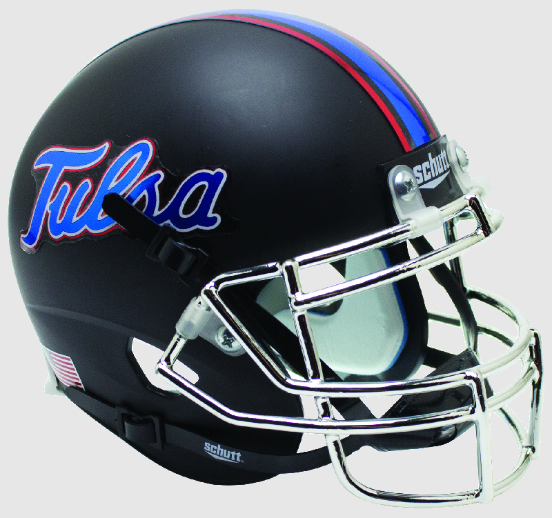 Tulsa Golden Hurricane Mini Authentic Helmet Schutt <B>Matte Black Chrome Mask</B>