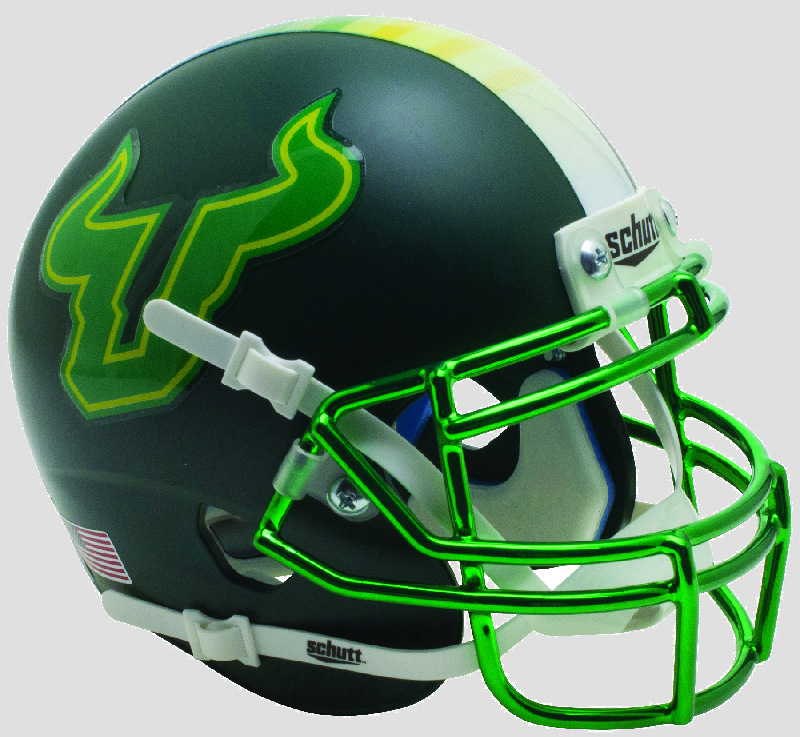 South Florida Bulls Mini XP Authentic Helmet Schutt <B>Matte Green with Chrome Mask</B>