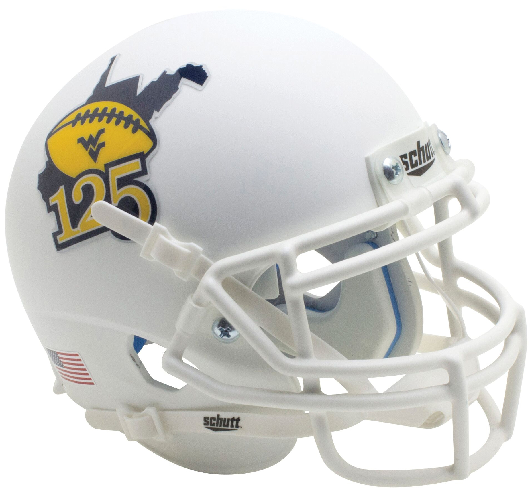 West Virginia Mountaineers Full XP Replica Football Helmet Schutt <B>Matte White 125</B>